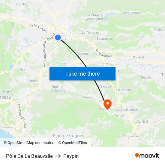 Pôle De La Beauvalle to Peypin map