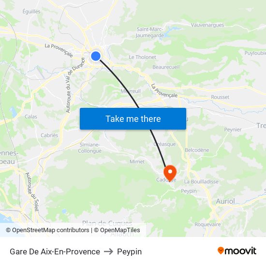 Gare De Aix-En-Provence to Peypin map