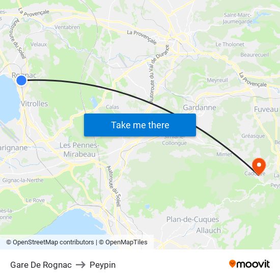 Gare De Rognac to Peypin map