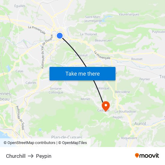 Churchill to Peypin map