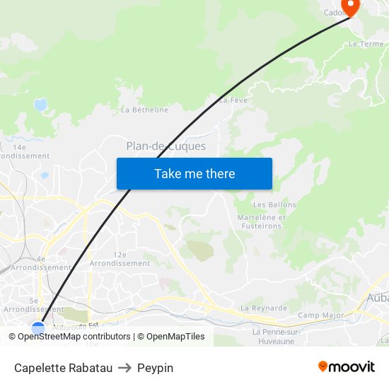 Capelette Rabatau to Peypin map