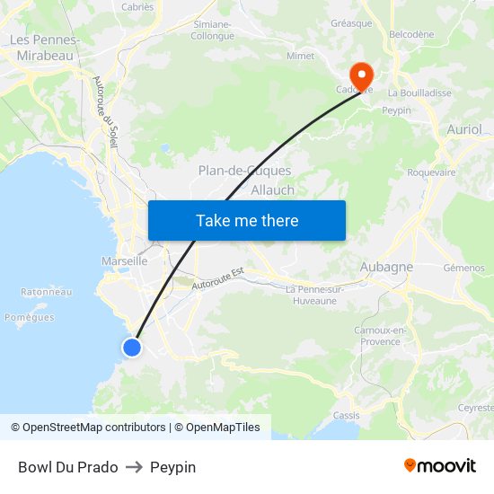 Bowl Du Prado to Peypin map