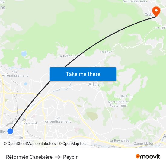 Réformés Canebière to Peypin map