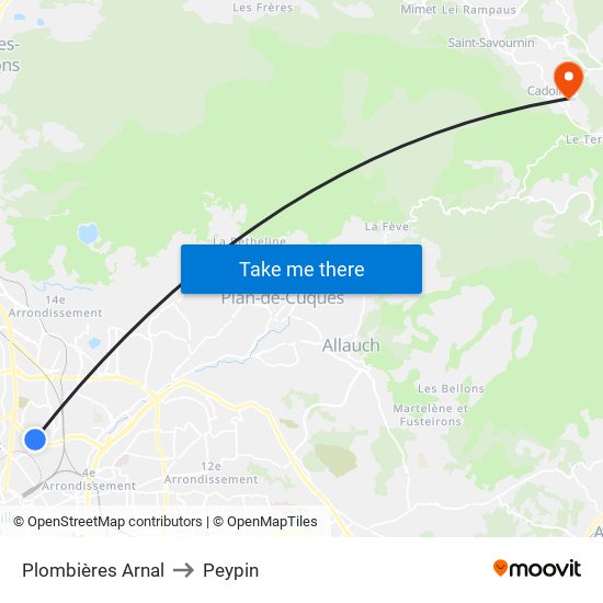Plombières Arnal to Peypin map
