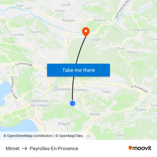 Mimet to Peyrolles-En-Provence map