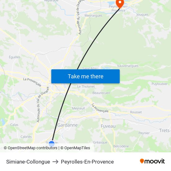 Simiane-Collongue to Peyrolles-En-Provence map