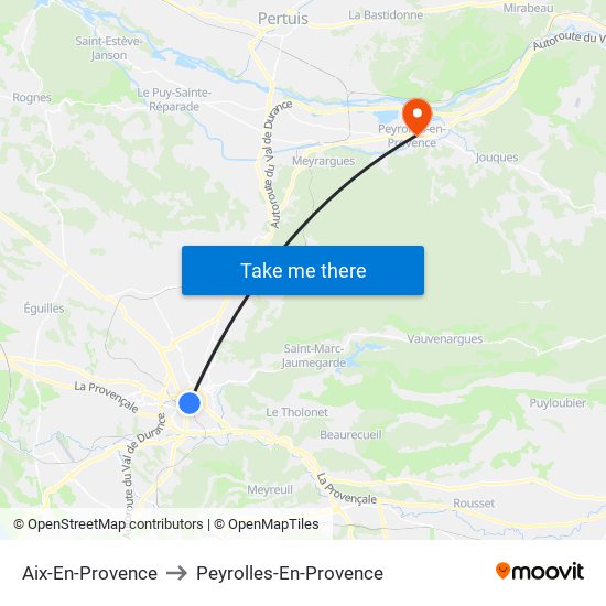 Aix-En-Provence to Peyrolles-En-Provence map