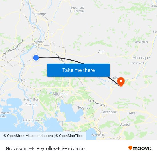 Graveson to Peyrolles-En-Provence map