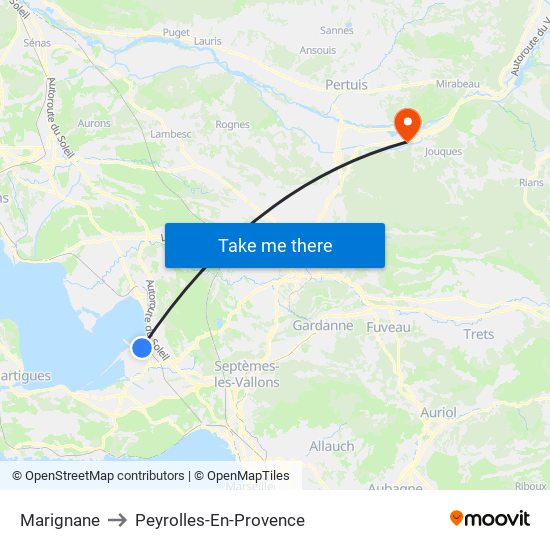 Marignane to Peyrolles-En-Provence map