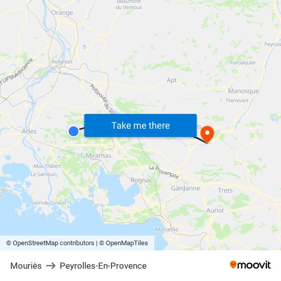 Mouriès to Peyrolles-En-Provence map