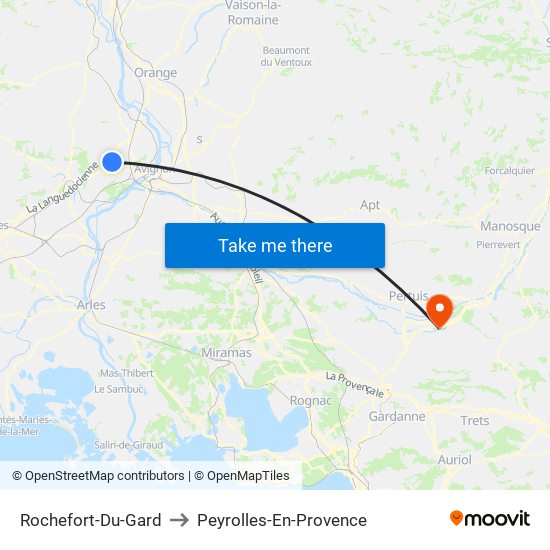 Rochefort-Du-Gard to Peyrolles-En-Provence map