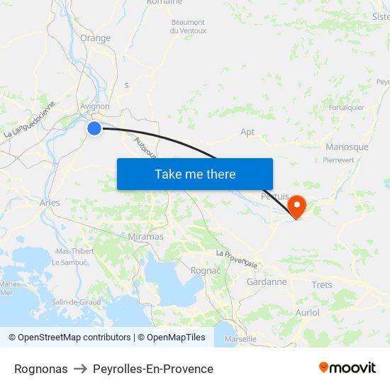 Rognonas to Peyrolles-En-Provence map