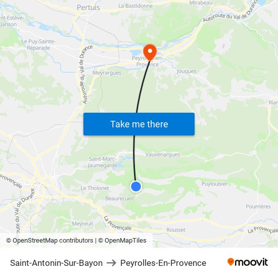 Saint-Antonin-Sur-Bayon to Peyrolles-En-Provence map