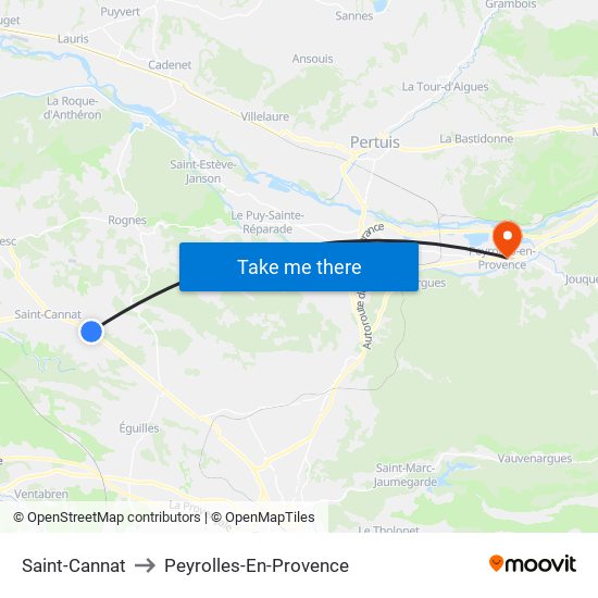 Saint-Cannat to Peyrolles-En-Provence map