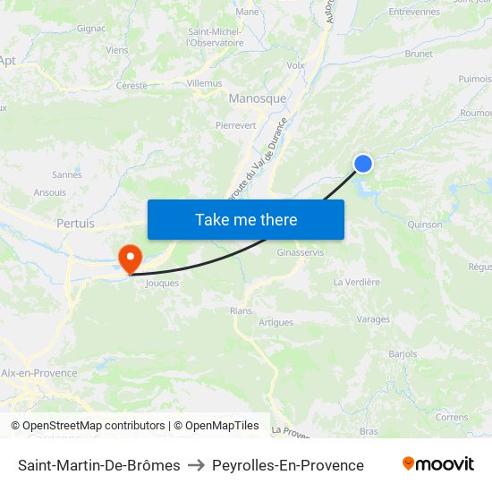 Saint-Martin-De-Brômes to Peyrolles-En-Provence map