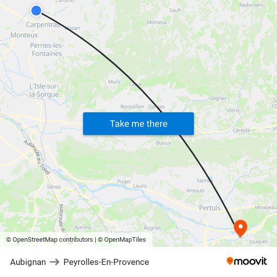 Aubignan to Peyrolles-En-Provence map