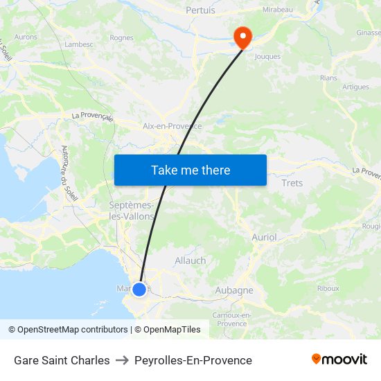 Gare Saint Charles to Peyrolles-En-Provence map