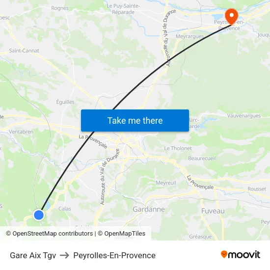 Gare Aix Tgv to Peyrolles-En-Provence map