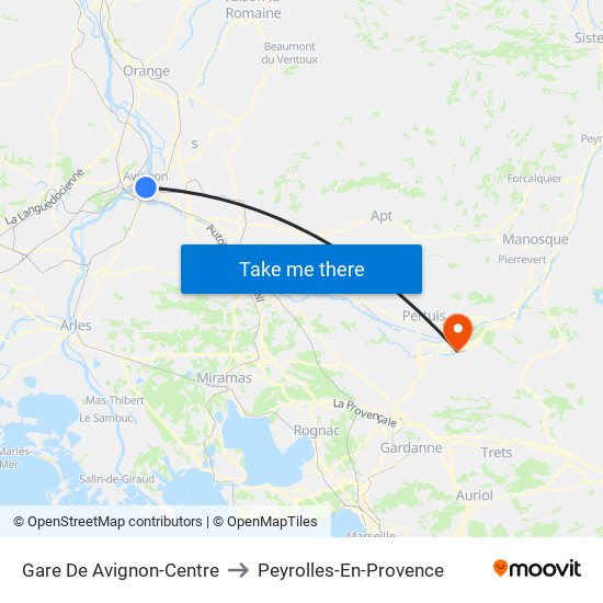 Gare De Avignon-Centre to Peyrolles-En-Provence map