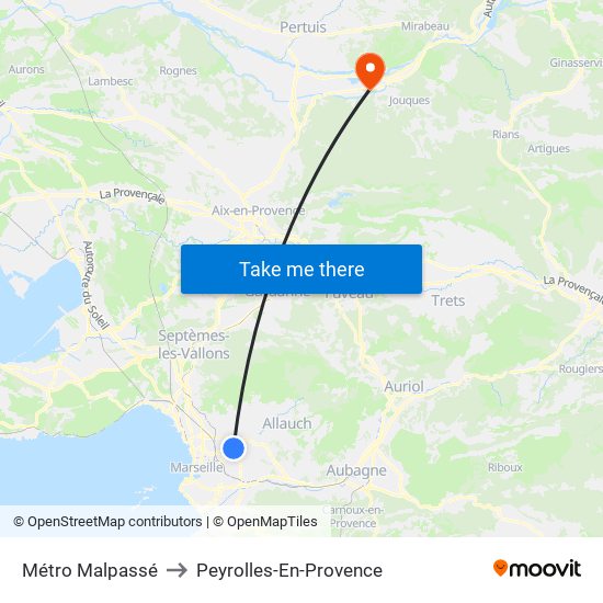 Métro Malpassé to Peyrolles-En-Provence map