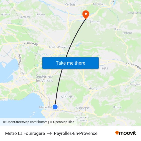 Métro La Fourragère to Peyrolles-En-Provence map