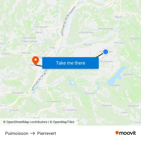 Puimoisson to Pierrevert map