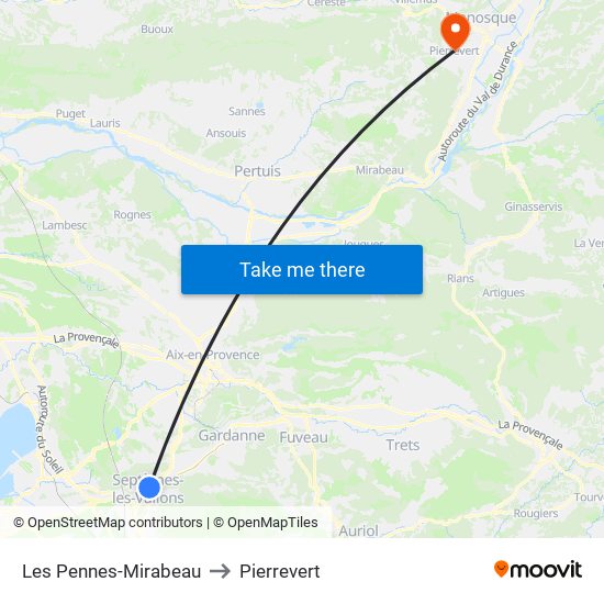 Les Pennes-Mirabeau to Pierrevert map