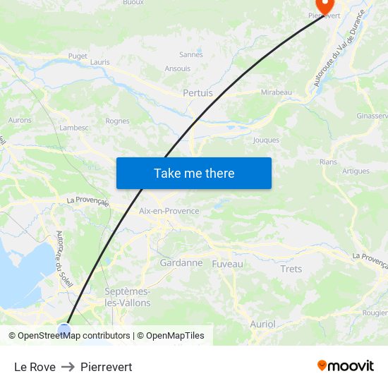 Le Rove to Pierrevert map