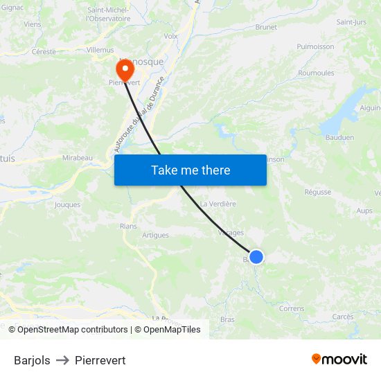 Barjols to Pierrevert map