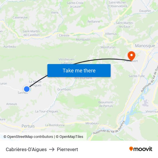 Cabrières-D'Aigues to Pierrevert map