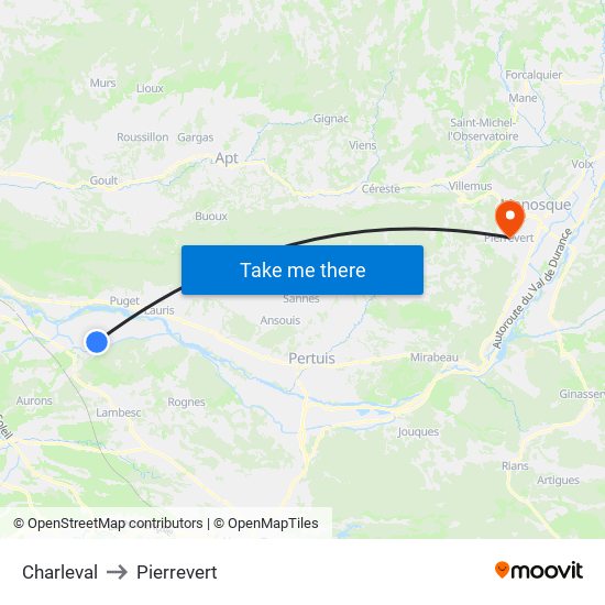 Charleval to Pierrevert map