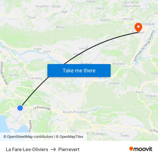 La Fare-Les-Oliviers to Pierrevert map