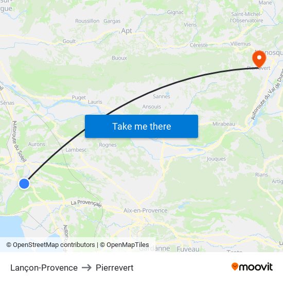 Lançon-Provence to Pierrevert map