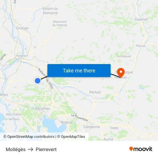 Mollégès to Pierrevert map