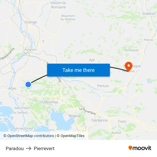 Paradou to Pierrevert map