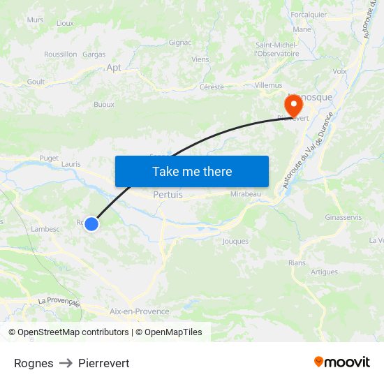 Rognes to Pierrevert map