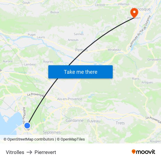 Vitrolles to Pierrevert map