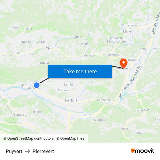 Puyvert to Pierrevert map