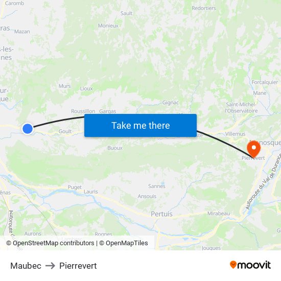 Maubec to Pierrevert map