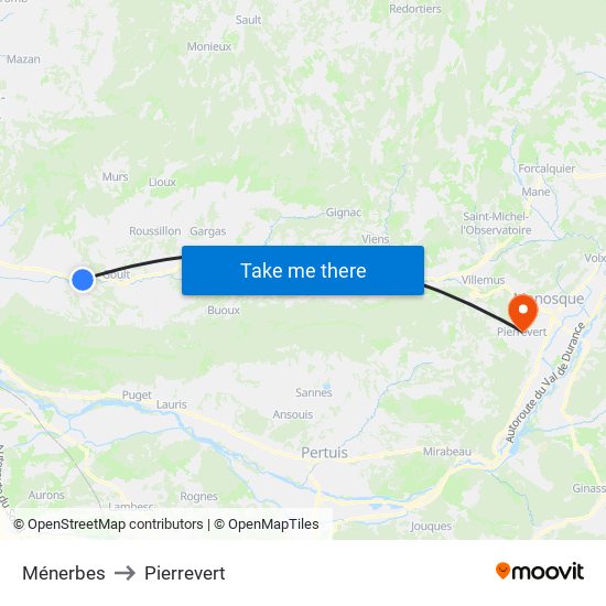 Ménerbes to Pierrevert map