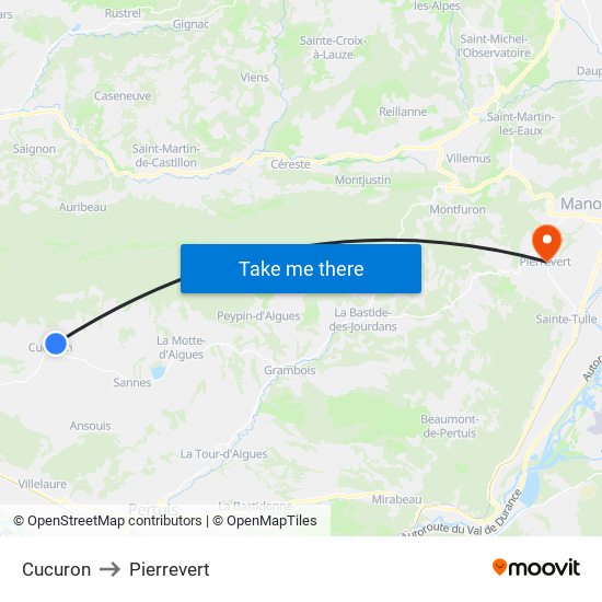 Cucuron to Pierrevert map