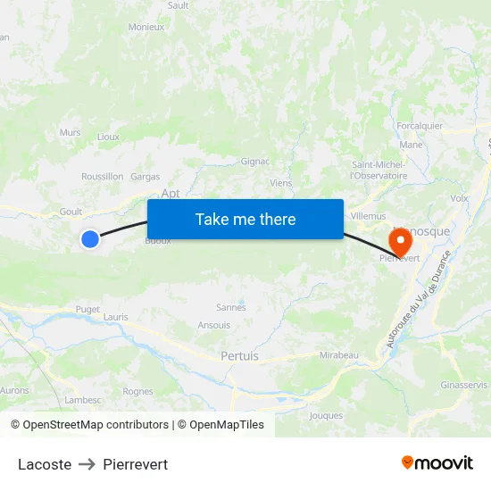 Lacoste to Pierrevert map