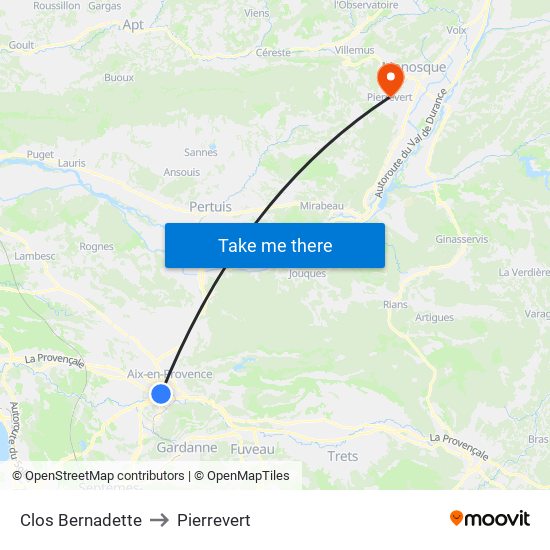 Clos Bernadette to Pierrevert map