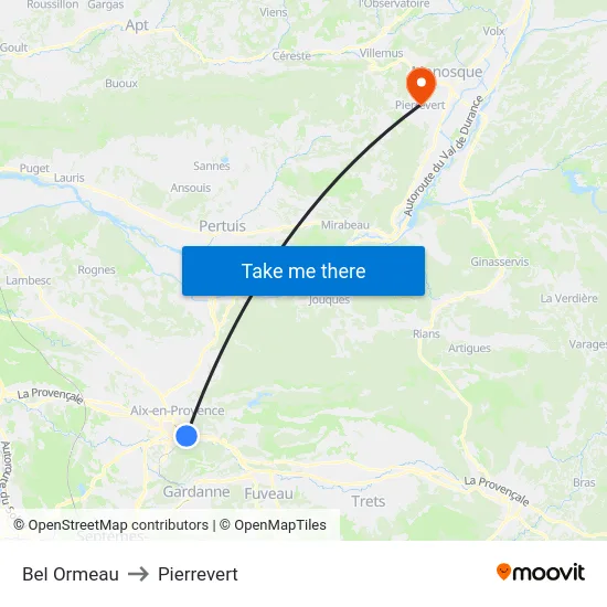 Bel Ormeau to Pierrevert map