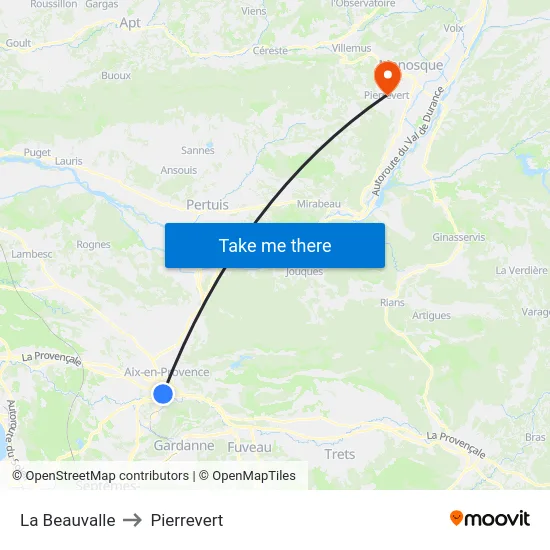 La Beauvalle to Pierrevert map