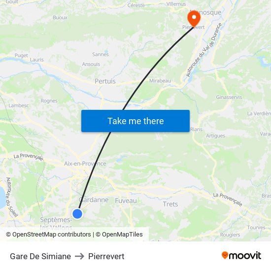 Gare De Simiane to Pierrevert map