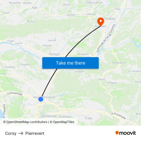 Corsy to Pierrevert map