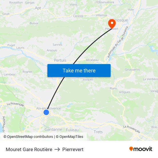 Mouret Gare Routière to Pierrevert map