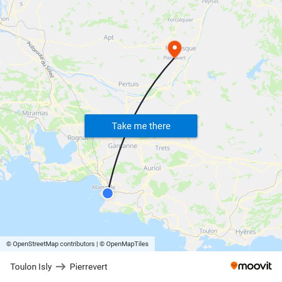 Toulon Isly to Pierrevert map