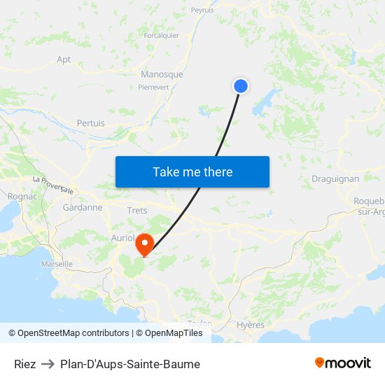 Riez to Plan-D'Aups-Sainte-Baume map